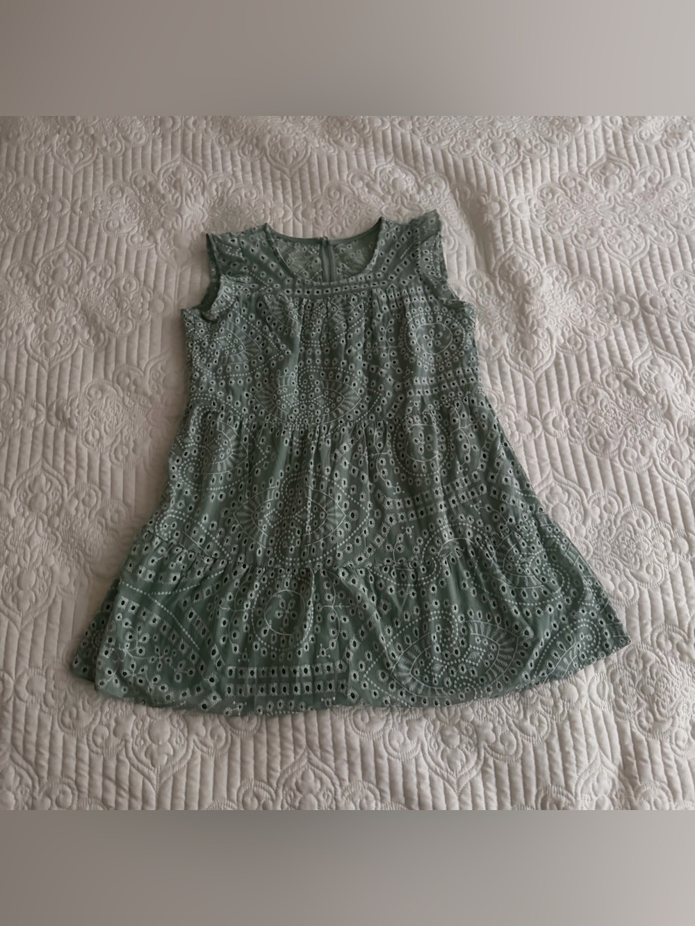 Crystal Doll Sage Green Eyelet Lace Tiered Mini Dress Size XXS